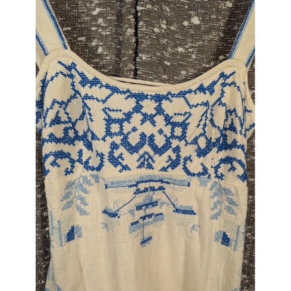 Urban Outfitters Embroidered Blue/White Emilia Cotton Dress Women's Small - Picture 4 of 11